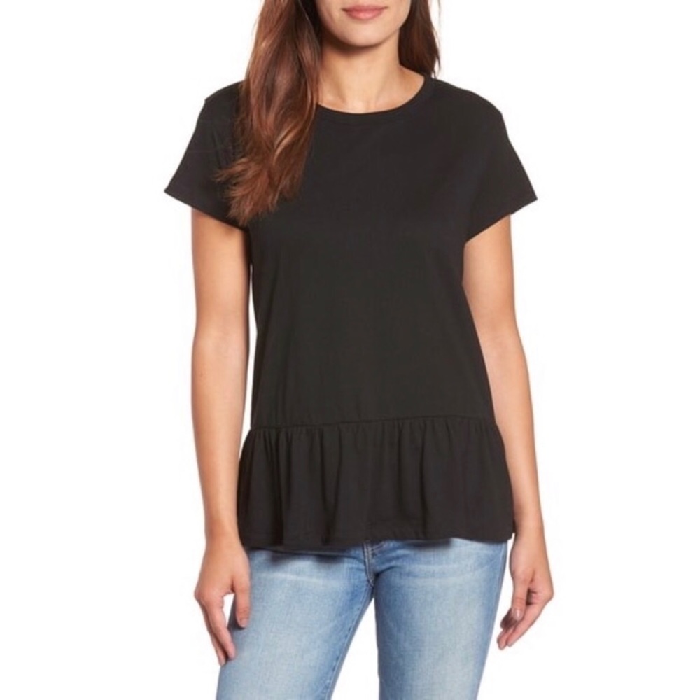 B.P. Nordstrom Black Short Sleeve Peplum Top A581